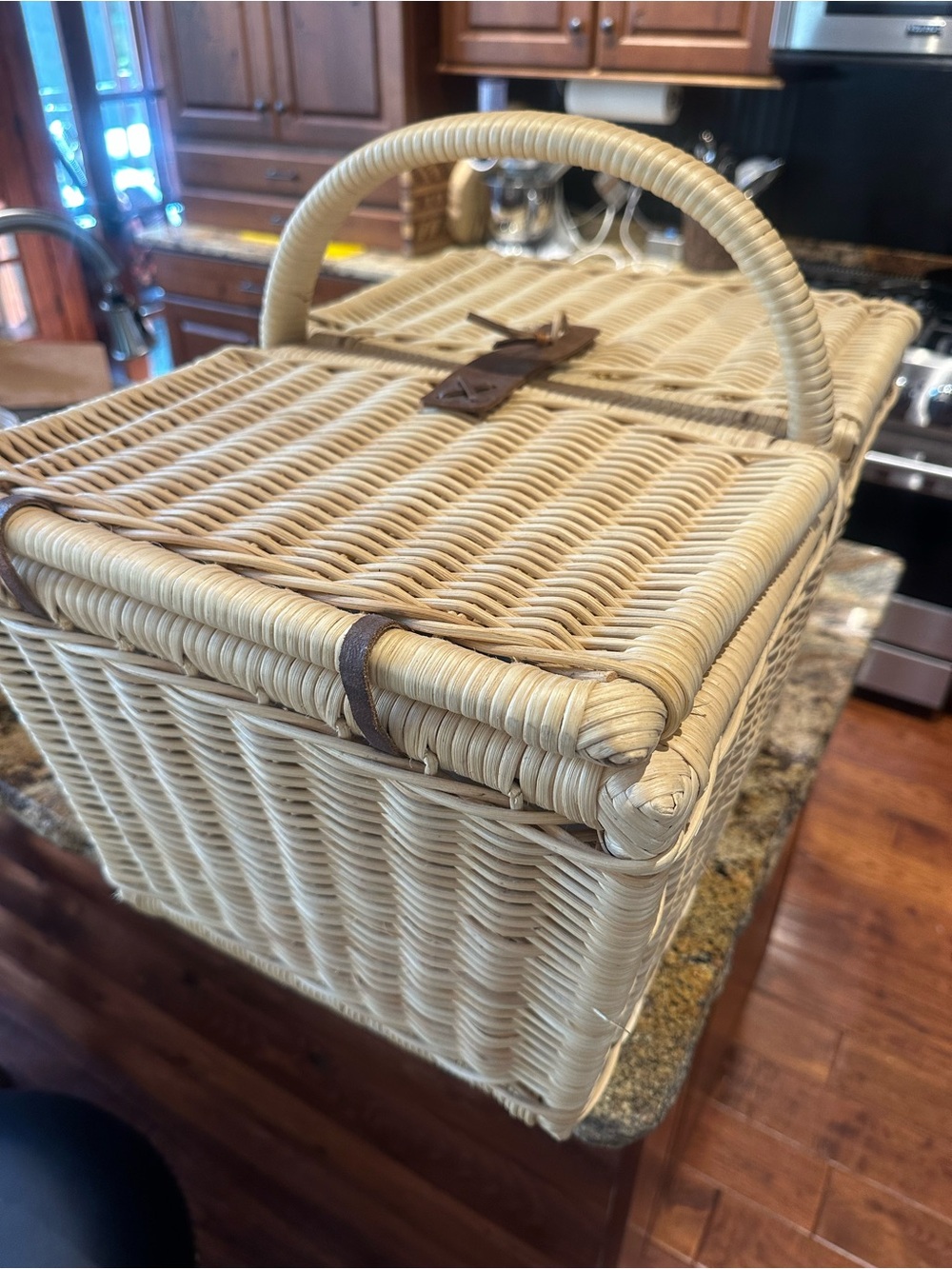 Crate&Barrel Wicker Picnic Basket with Handle - Natural
